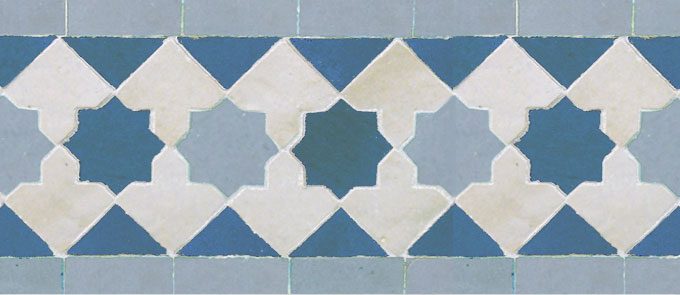 Mosaic House Moroccan tile Kmarshoun 17-2-1 Sky blue Light Blue White  zellige, mosaic, zellij, border, glaze 